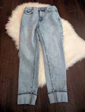 Good American Good Classic Cuffed Light Blue Boyfriend Jeans Cuffed Hem 6 / 28